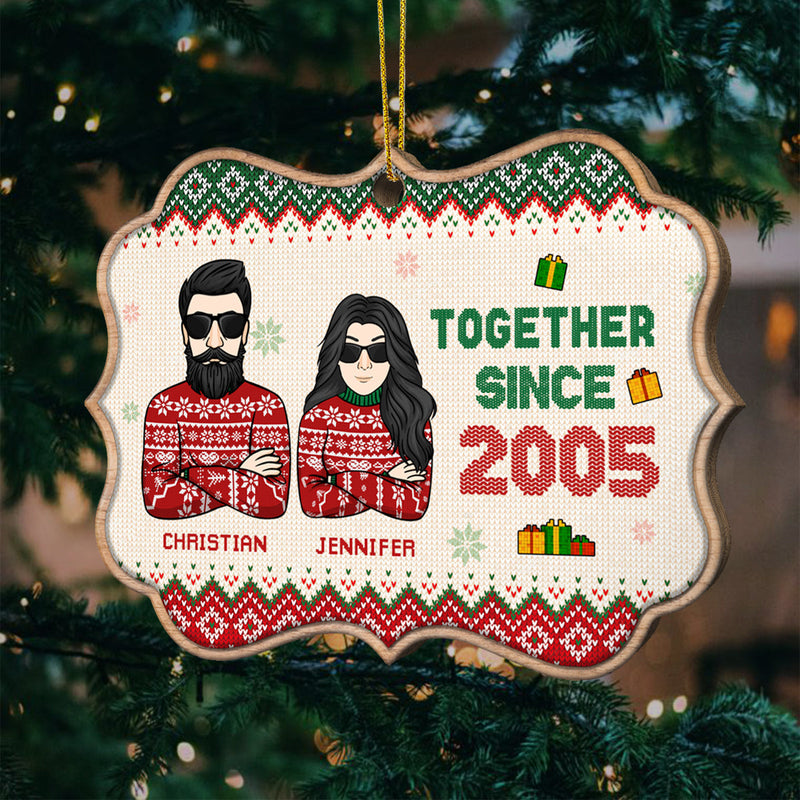 I Survived Many Years With Him And Nothing Can Scare Me - Gift For Couples, Husband Wife, Personalized Custom Benelux Shaped Wood Christmas Ornament