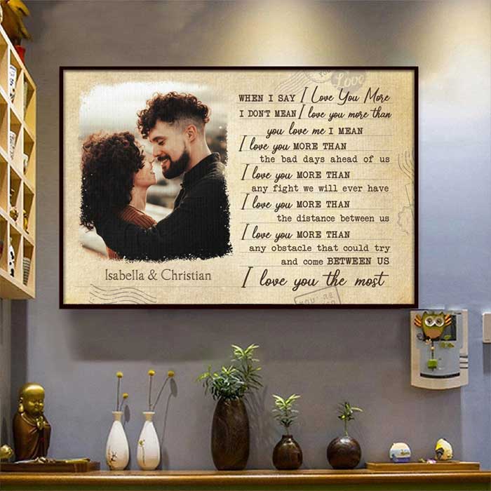 I Love You More Than The Distance Between Us - Upload Image, Gift For Couples - Personalized Horizontal Poster