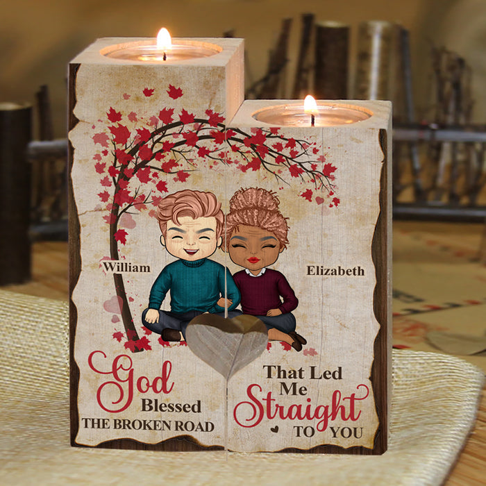 God Led Me Straight To You - Gift For Couples, Personalized Candle Holder