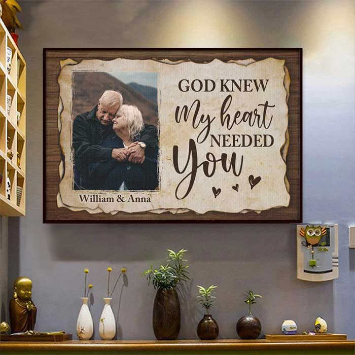 God Knew My Heart Needed You - Upload Image, Gift For Couples - Personalized Horizontal Poster