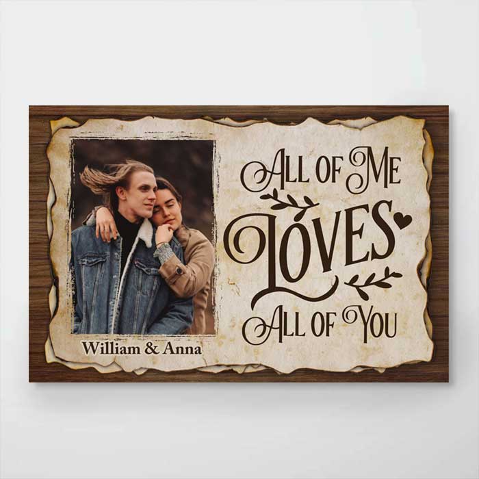 All Of Me Loves All Of You - Upload Image, Gift For Couples - Personalized Horizontal Poster