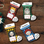 Happy Christmas With Kids - Personalized Custom Stocking Shaped Wood Christmas Ornament
