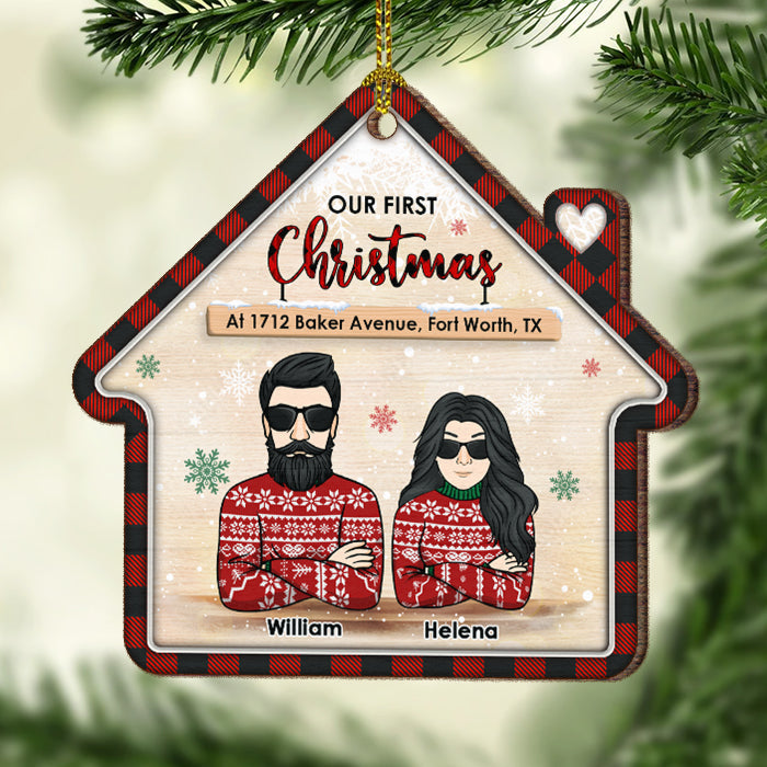 Our First Christmas - Gift For Couples, Husband Wife, Personalized Custom House Shaped Wood Christmas Ornament