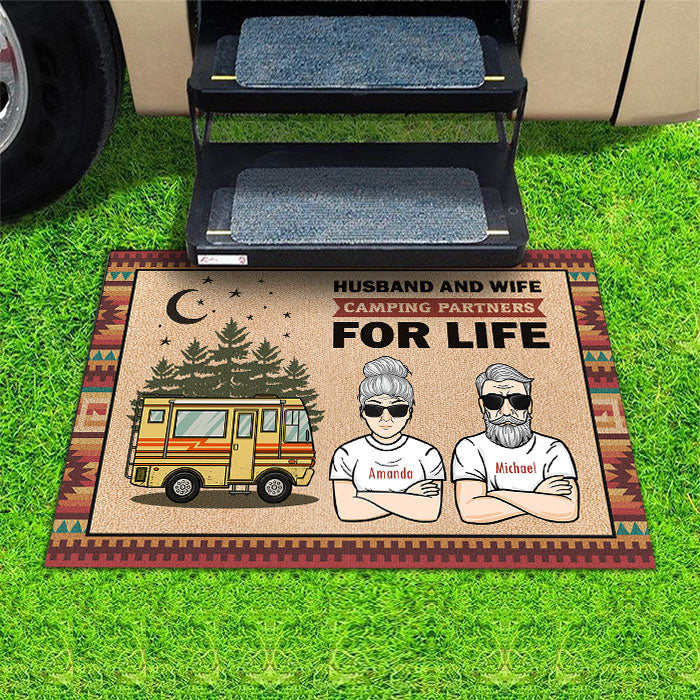 Husband & Wife Camping Partners For Life - Personalized Decorative Mat