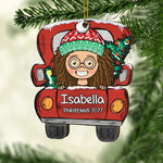 Enjoying Christmas 2022 With Your Kids - Personalized Custom Car Shaped Wood Christmas Ornament