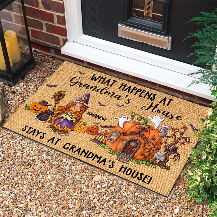 What Happens At Grandpa And Grandma's House - Personalized Decorative Mat