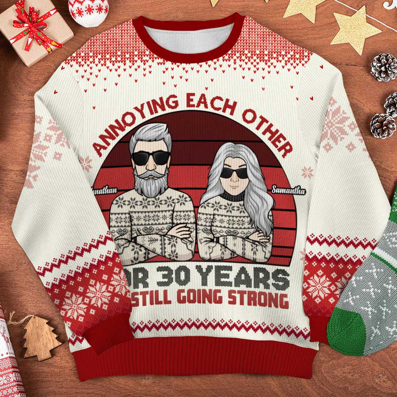Annoying Each Other For Many Years And Still Going Strong - Gift For Couples, Personalized Custom Unisex Ugly Christmas Sweatshirt, Wool Sweatshirt, All-Over-Print Sweatshirt