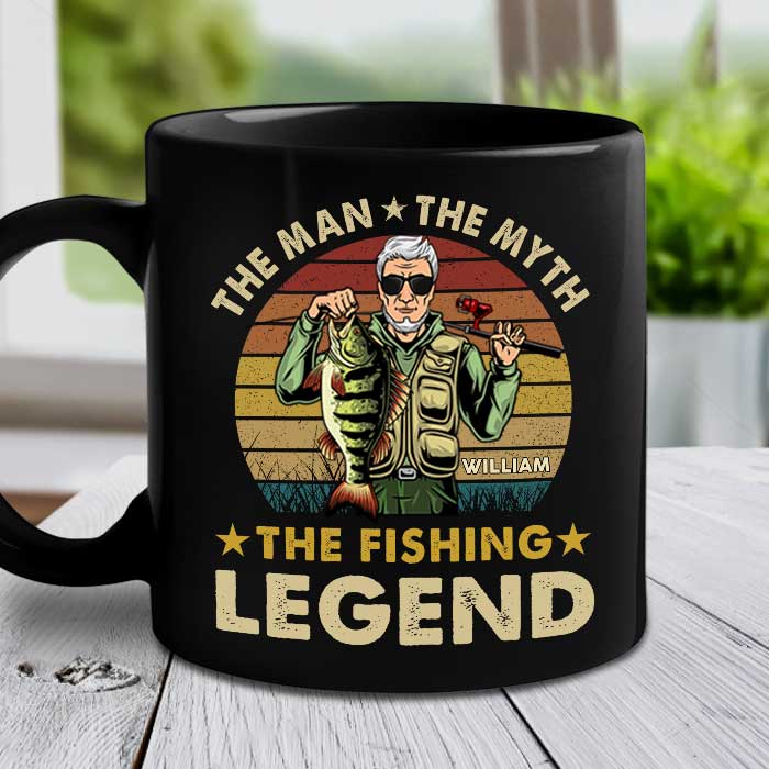 The Fishing Legend - Gift For Dad - Personalized Black Mug