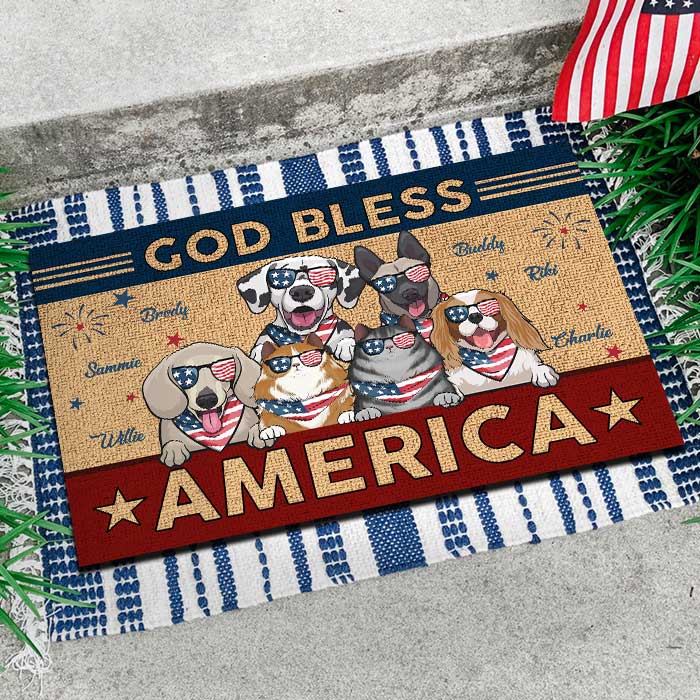 God Bless America - 4th Of July Funny Personalized Pet Decorative Mat (Cat & Dog)
