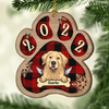 Personalized Custom Paw Shaped Wood Christmas Ornament - Dog, Cat And Snow - Plaid Buffalo Pattern - Customized Decoration And Year Gift For Pet Lovers