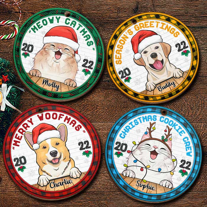 Christmas Cookie Crew - Dogs And Cats - Personalized Custom Round Shaped Wood Christmas Ornament