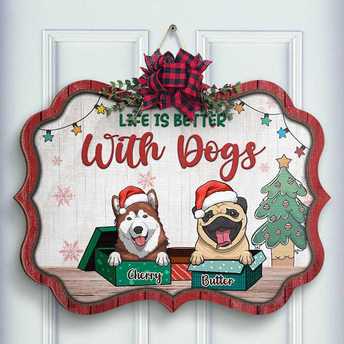 Pet In The Christmas Gift Box - Personalized Shaped Door Sign