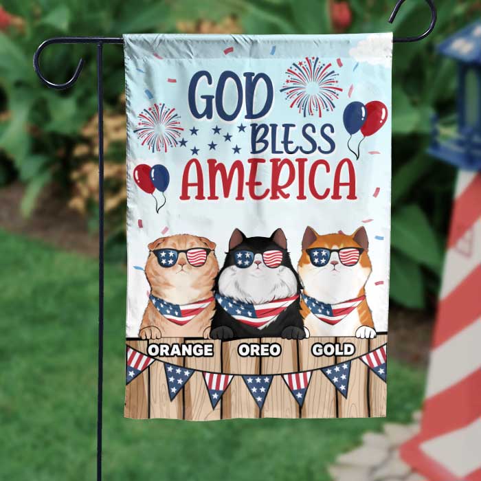 God Bless Our America - 4th Of July Decoration - Personalized Cat Flag