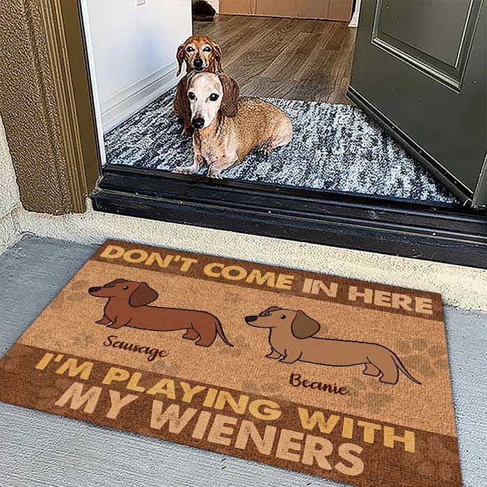 Don't Come In Here I'm Playing With My Wieners - Funny Personalized Decorative Mat