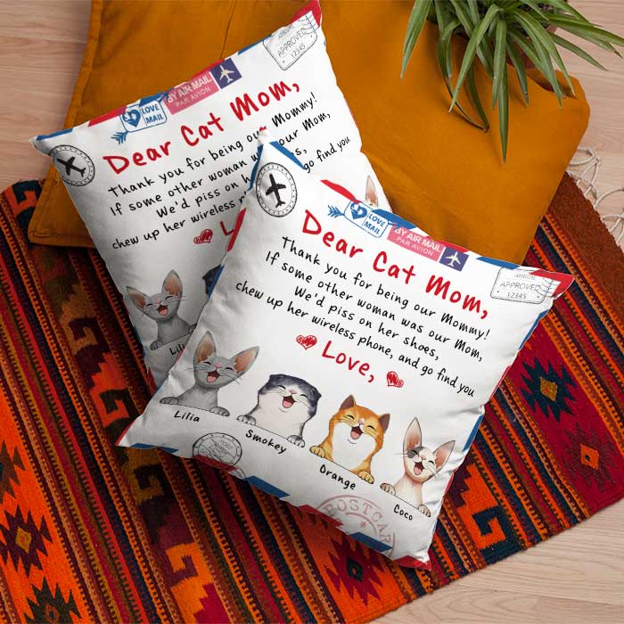 Dear Cat Mom - Thank You For Being Our Mommy - Personalized Camping Pillow (Insert Included)