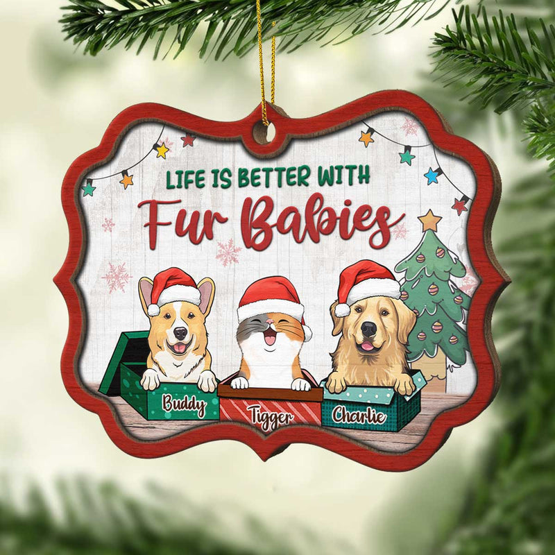 Life Is Better With Fur Babies - Personalized Custom Benelux Shaped Wood Christmas Ornament