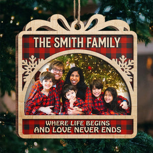 This Love Never Ends - Personalized Custom Gift Box Shaped Wood Photo Christmas Ornament - Upload Image, Gift For Family, Christmas Gift