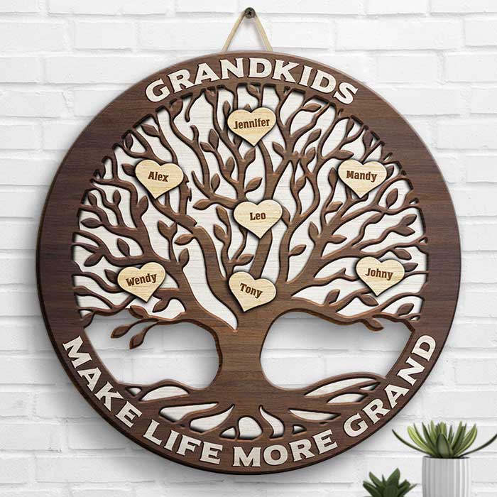Grandkids Make Life More Grand - Gift For Mom, Grandma - Personalized Shaped Wood Sign
