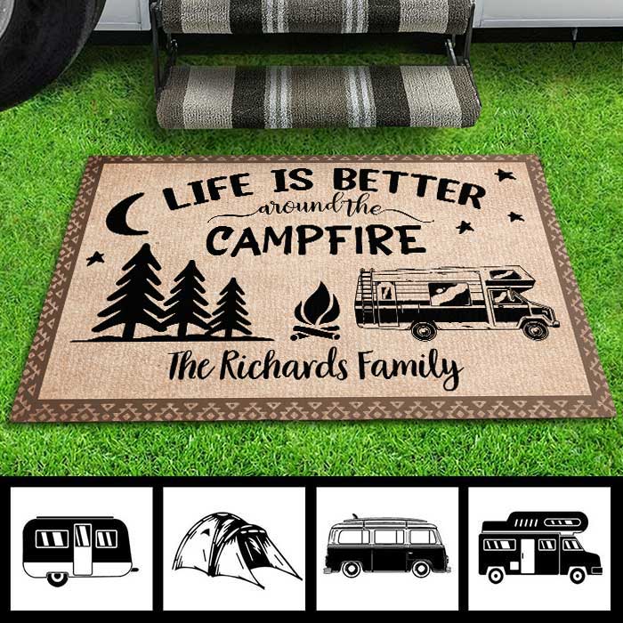 Life Is Better Around The Campfire - Personalized Decorative Mat