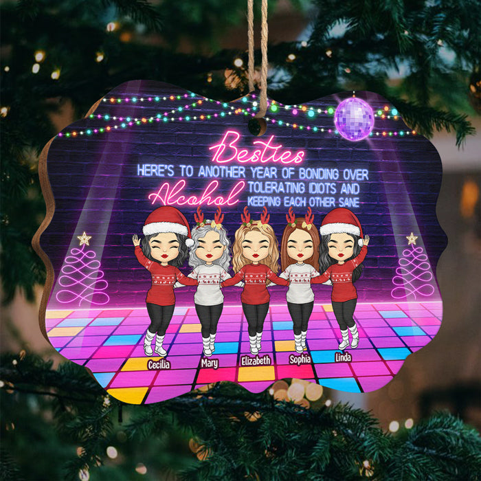 Besties, Another Year Of Bonding Over Alcohol - Personalized Custom Benelux Shaped Wood Christmas Ornament - Gift For Bestie, Best Friend, Sister, Birthday Gift For Bestie And Friend, Christmas Gift