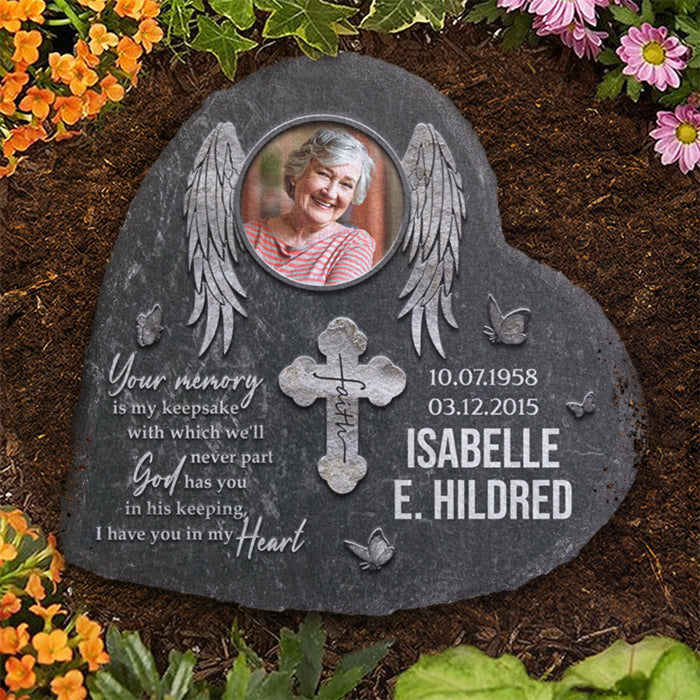 Your Memory Is My Keepsake With Which We'll Never Part - Personalized Memorial Stone, Human Grave Marker - Upload Image, Memorial Gift, Sympathy Gift