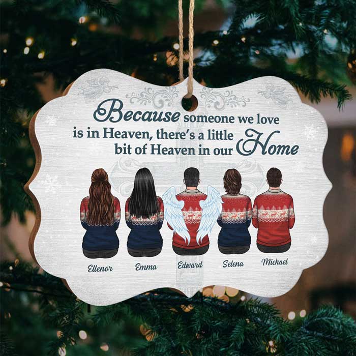 There‚s A Little Bit Of Heaven In Our Home - Personalized Custom Benelux Shaped Wood Christmas Ornament - Memorial Gift, Sympathy Gift, Christmas Gift