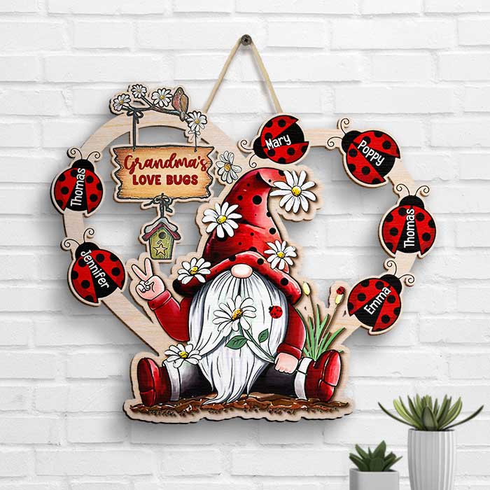 Grandma's Love Bugs - Personalized Shaped Wood Sign - Gift For Grandma, Grandparents