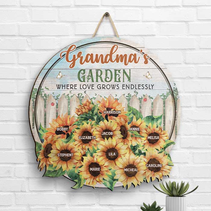 Where Love Grows Endlessly - Personalized Shaped Wood Sign - Gift For Grandma, Grandparents