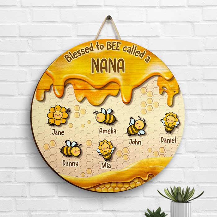 Blessed To Bee Called A Nana - Personalized Shaped Wood Sign - Gift For Grandma, Grandparents