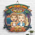 Eat Drink Chill - Personalized Shaped Wood Sign - Gift For Couples, Husband Wife