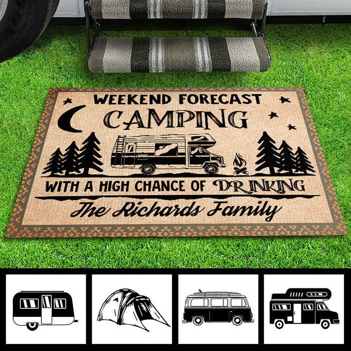 Camping With A High Chance Of Drinking - Personalized Decorative Mat