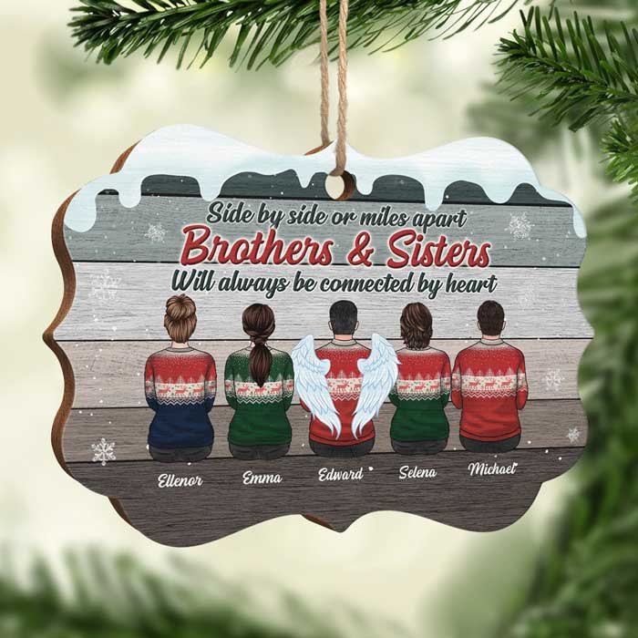 Brothers & Sisters Will Always Be Connected By Heart - Personalized Custom Benelux Shaped Wood Christmas Ornament - Gift For Siblings, Christmas Gift