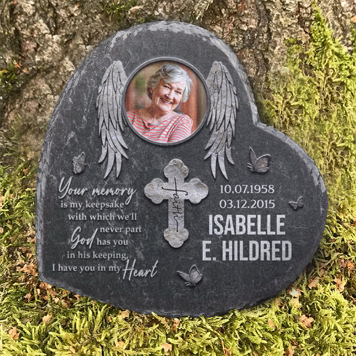 Your Memory Is My Keepsake With Which We'll Never Part - Personalized Memorial Stone, Human Grave Marker - Upload Image, Memorial Gift, Sympathy Gift