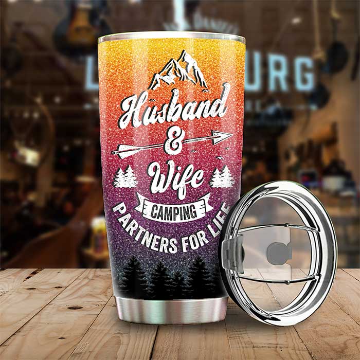 Husband & Wife Camping Partners For Life - Gift For Camping Couples, Personalized Tumbler