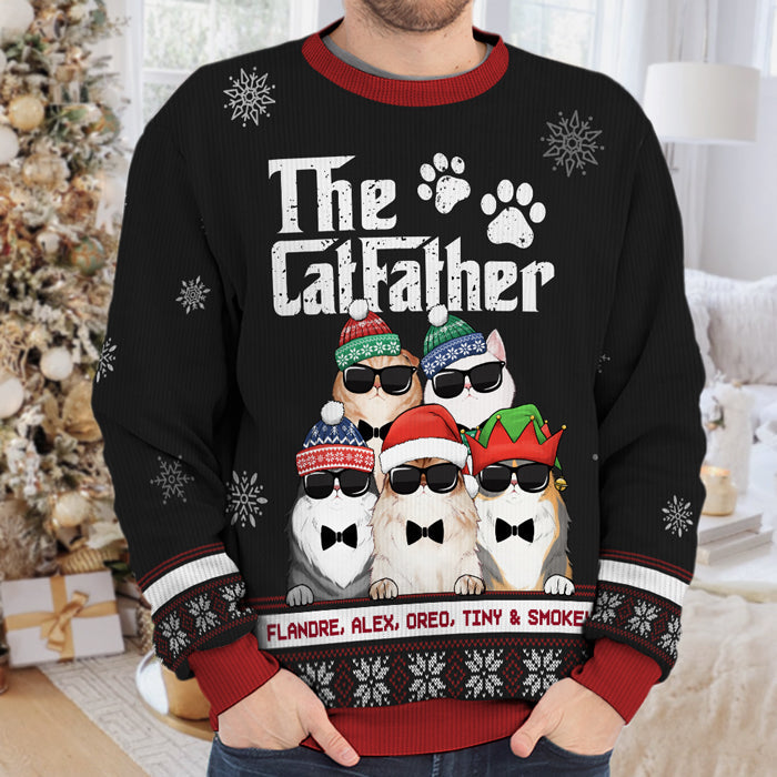 The Catfather Catmother & Cool Cats - Cat Personalized Custom Ugly Sweatshirt - Unisex Wool Jumper - Christmas Gift For Pet Owners, Pet Lovers