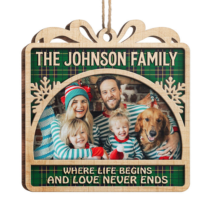 This Love Never Ends - Personalized Custom Gift Box Shaped Wood Photo Christmas Ornament - Upload Image, Gift For Family, Christmas Gift