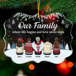 Our Family Where Life Begins & Love Never Ends - Personalized Custom Benelux Shaped Acrylic Christmas Ornament - Gift For Family Members, Christmas Gift
