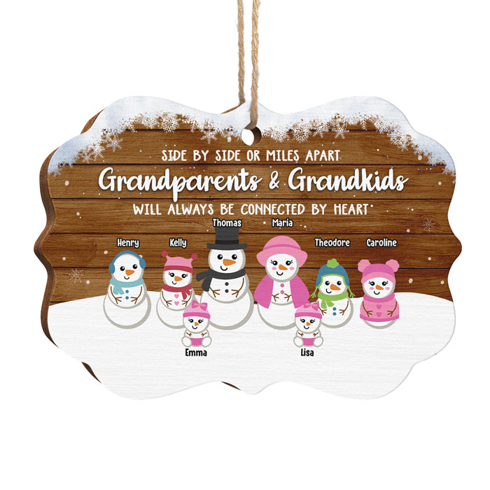Grandparents & Grandkids Will Always Be Connected By Heart Snowman - Personalized Custom Benelux Shaped Wood Christmas Ornament - Gift For Grandparents, Christmas Gift