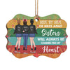 Side By Side Or Miles Apart, Sisters Will Always Be Connected By Heart - Personalized Custom Benelux Shaped Wood Christmas Ornament - Gift For Bestie, Best Friend, Sister, Birthday Gift For Bestie And Friend, Christmas Gift