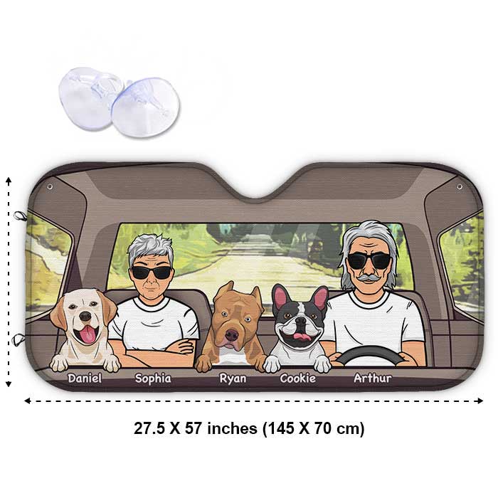 Road Trip Together With Dogs - Personalized Auto Sunshade - Gift For Couples, Husband Wife