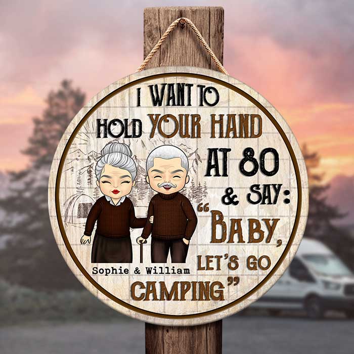 Baby Let's Go Camping At 80 - Personalized Door Sign
