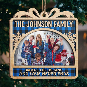 This Love Never Ends - Personalized Custom Gift Box Shaped Wood Photo Christmas Ornament - Upload Image, Gift For Family, Christmas Gift