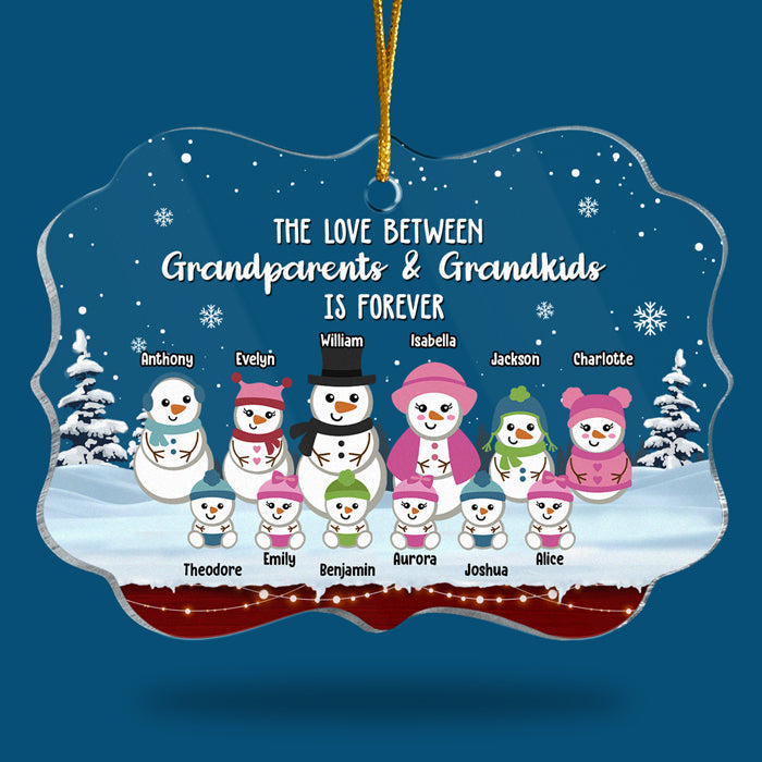 The Love Between Grandparents & Grandkids Snowman - Personalized Custom Benelux Shaped Acrylic Christmas Ornament - Gift For Grandparents, Christmas Gift