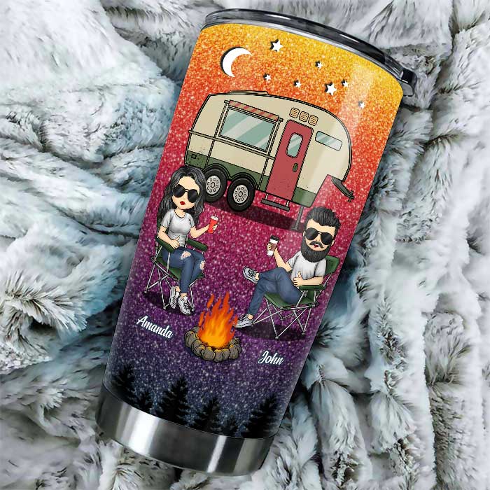 Sit By The Campfire, Watch People Park Their Campers - Gift For Camping Couples, Personalized Tumbler