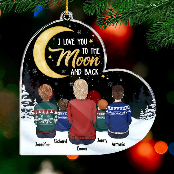 I Love You To The Moon And Back - Personalized Custom Heart Shaped Acrylic Christmas Ornament - Gift For Grandma, Grandparents, Christmas Gift