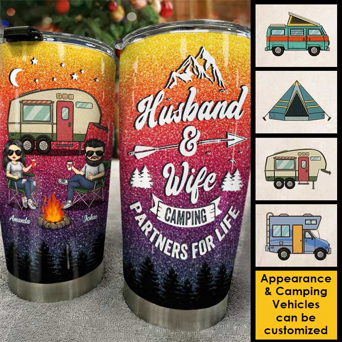 Husband & Wife Camping Partners For Life - Gift For Camping Couples, Personalized Tumbler