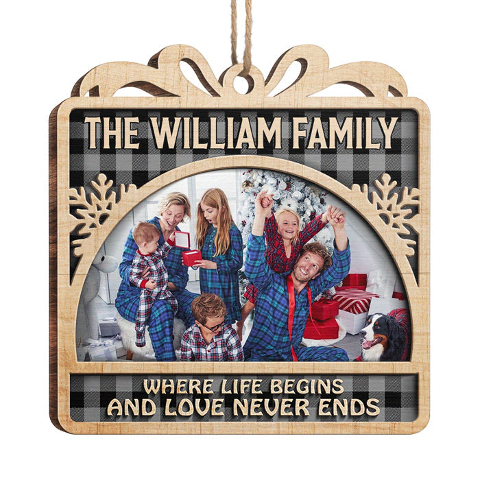 This Love Never Ends - Personalized Custom Gift Box Shaped Wood Photo Christmas Ornament - Upload Image, Gift For Family, Christmas Gift