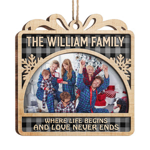 This Love Never Ends - Personalized Custom Gift Box Shaped Wood Photo Christmas Ornament - Upload Image, Gift For Family, Christmas Gift