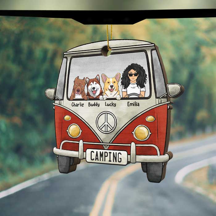 Happiness Is Camping With Dogs - Personalized Custom Car Shaped Wood Christmas Ornament