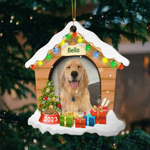Christmas Dog House - Christmas Is On Its Way - Upload Pet Photo - Personalized Custom House Shaped Wood Christmas Ornament